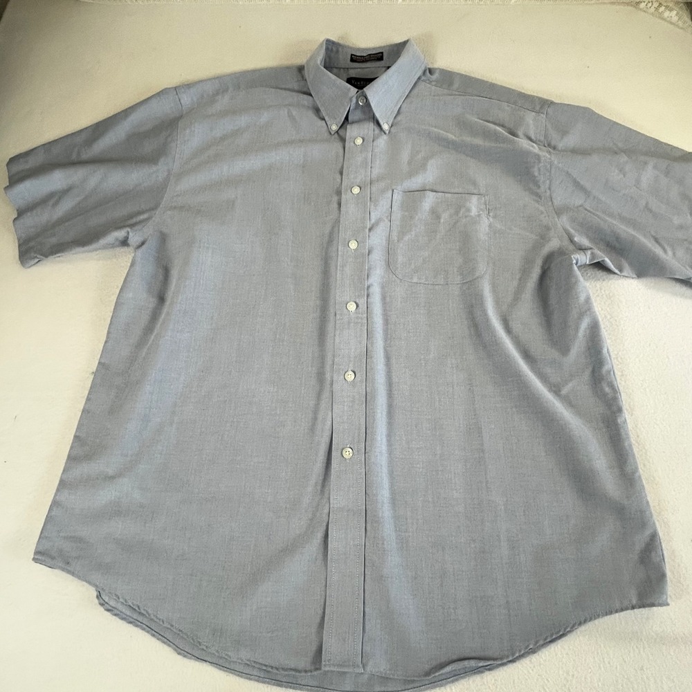 Van‎ Heusen Mens XL Short Sleeve Wrinkle Free Oxford Shirt Light Blue RN36543